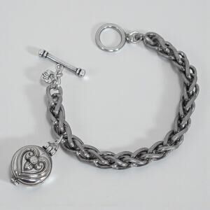 Vintage Brighton Healing Heart Charm Bracelet Locket Silver Crystal Retired